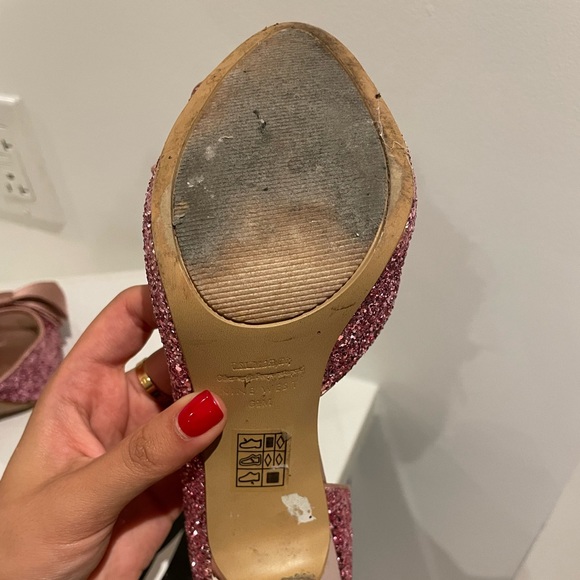 Nine West Pink sparkly peep toe heels with bow - Picture 10 of 16